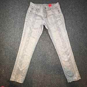 Cristina Metallic Snake Print Jeans Grey Python Slim Leg Denim Pants Size 6